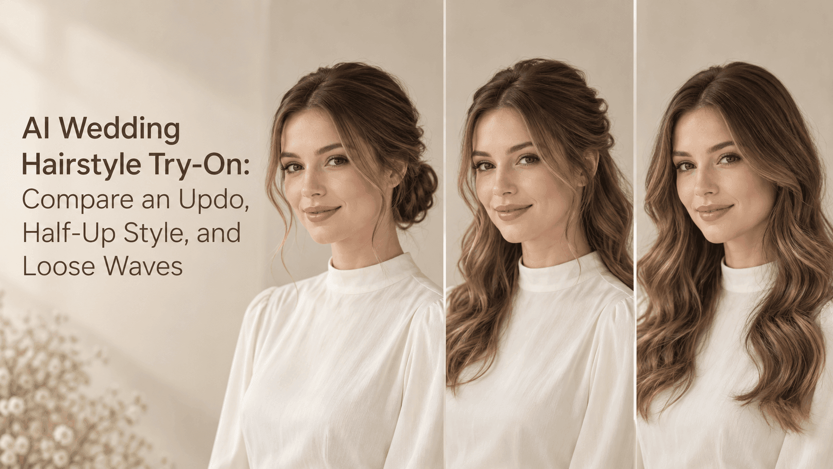 AI Wedding Hairstyle Try-On: Compare an Updo, Half-Up Style, and Loose Waves