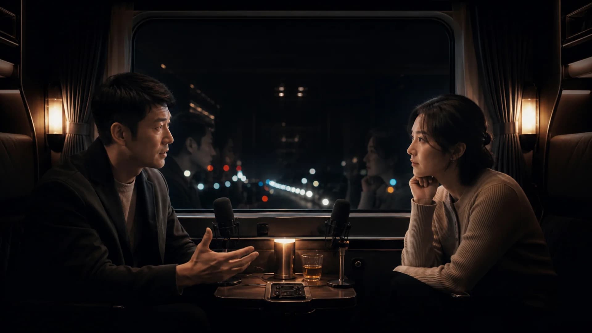 Two original characters performing a cinematic dialogue scene for Kling 3.0