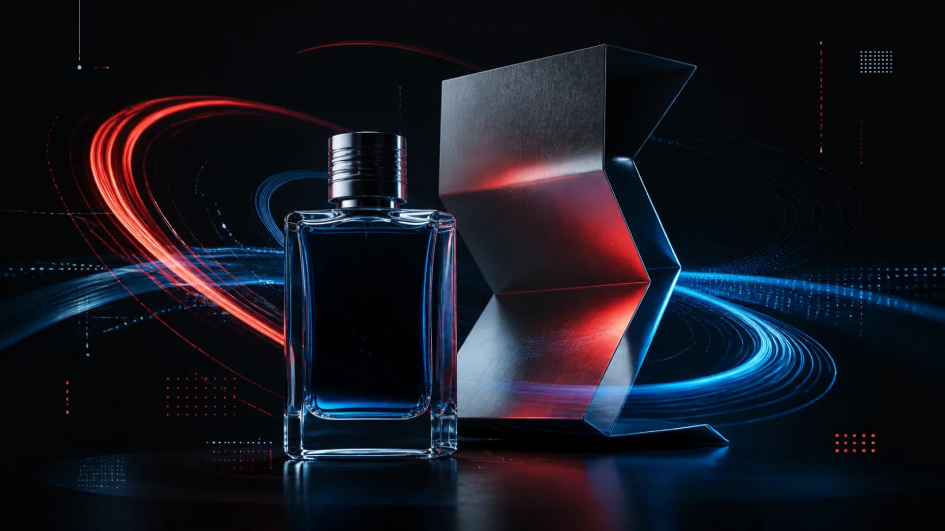 Unbranded fragrance product surrounded by light motion paths for MiniMax H3